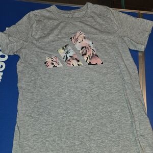 Adidas Kids Heather Gray Tee with Floral Logo